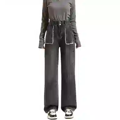 法文箱子 复古高腰简约牛仔裤 女款