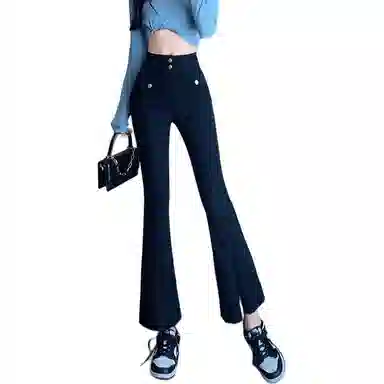 法文箱子 高腰拉链九分牛仔裤 女款