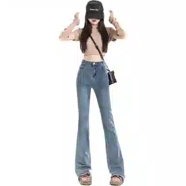 法文箱子 高腰修身微喇牛仔裤 女款