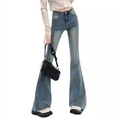 法文箱子 修身拼接鱼骨线牛仔裤 女款