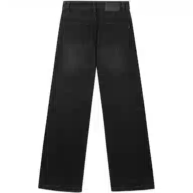 太平鸟 纯色口袋高腰直筒牛仔裤 女款