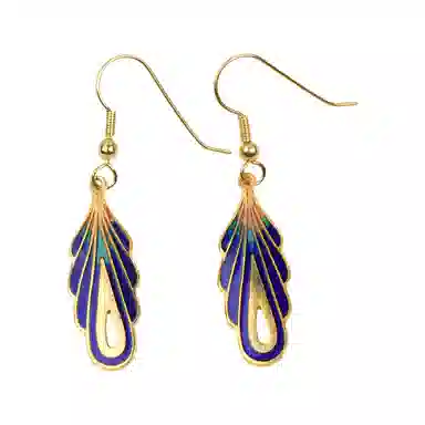 非遗老货 红桥 蓝色羽毛 珐琅 耳环 女款