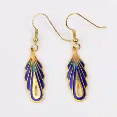 非遗老货 红桥 蓝色羽毛 珐琅 耳环 女款