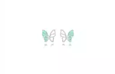 牧言 蝴蝶 森系气质简约小众设计高级感 光面立体不对称绿色镂空蝶梦耳饰 合金 耳钉 女款