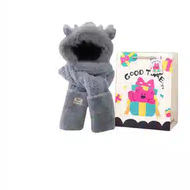 钓鱼熊 【秋冬必备】可爱冬天小鹿角毛茸茸保暖护耳三件套双层加厚围巾手套一 体 聚酯纤维 斗篷帽 男女同款情侣款