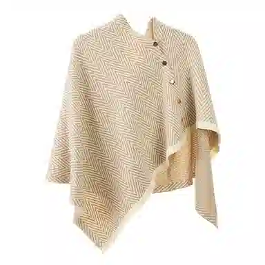 上海故事 多功能针织披肩外搭时尚洋气钉扣斜肩保暖围脖斗篷 聚酯纤维 绒线围巾 女款