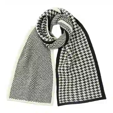 上海故事 秋冬保暖毛线针织防寒 外出千鸟格时尚氛围感 聚酯纤维 绒线围巾 男女同款情侣款