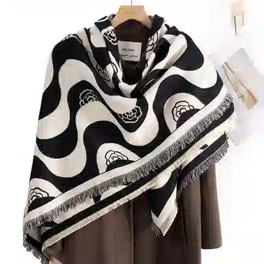 上海故事 秋冬季双面双色洋气旅游外出防寒保暖外搭提花 聚酯纤维 披肩 女款