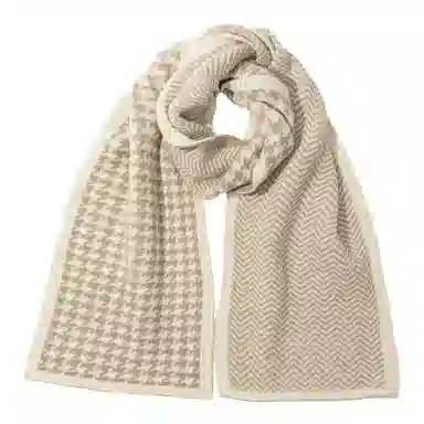 上海故事 秋冬保暖毛线针织防寒 外出千鸟格时尚氛围感 聚酯纤维 绒线围巾 男女同款情侣款