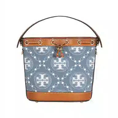 Tory Burch T Monogram Bucket Bag Medium Brown Denim