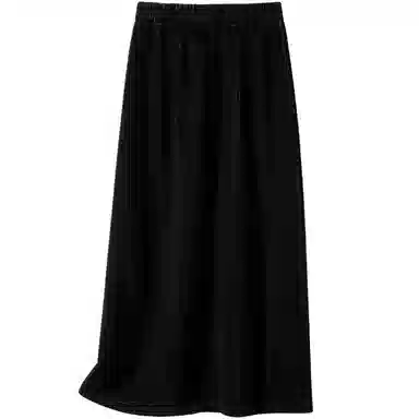 她池 高腰复古纯色休闲长裙 女款 黑色