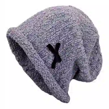 木林森 韩版日系蝴蝶结秋冬季保暖大头围百搭显脸小休闲简约 圈圈纱 绒线帽 男女同款情侣款