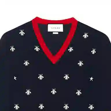 Gucci Bee Print V-Neck Sweater
