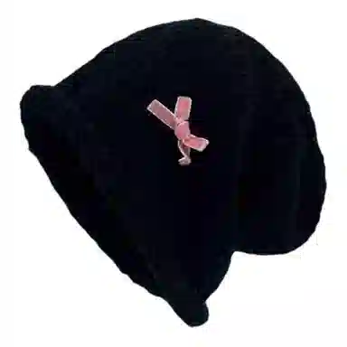 木林森 韩版日系蝴蝶结秋冬季保暖大头围百搭显脸小休闲简约 圈圈纱 绒线帽 男女同款情侣款