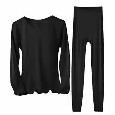 兰缪 桑蚕丝蛋白发热丝圆领长袖长裤百搭舒适提臀设计美体高弹亲肤柔软贴身打底恒温蓄暖吸湿透气保暖套装 女款