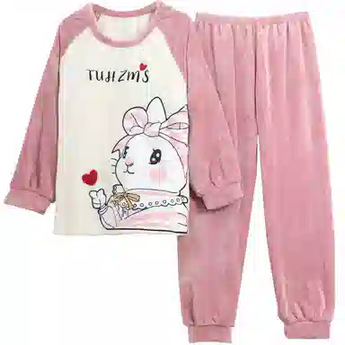 桔内 加厚保暖毛绒卡通家居服睡衣套装 女款 可爱兔