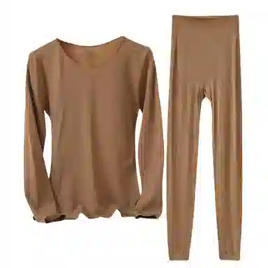 兰缪 桑蚕丝蛋白发热丝圆领长袖长裤百搭舒适提臀设计美体高弹亲肤柔软贴身打底恒温蓄暖吸湿透气保暖套装 女款