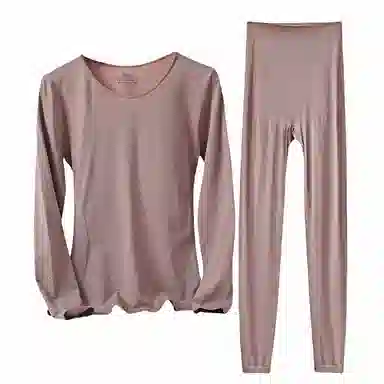 兰缪 桑蚕丝蛋白发热丝圆领长袖长裤百搭舒适提臀设计美体高弹亲肤柔软贴身打底恒温蓄暖吸湿透气保暖套装 女款