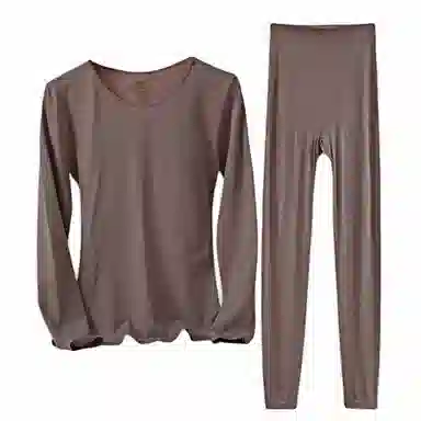 兰缪 桑蚕丝蛋白发热丝圆领长袖长裤百搭舒适提臀设计美体高弹亲肤柔软贴身打底恒温蓄暖吸湿透气保暖套装 女款