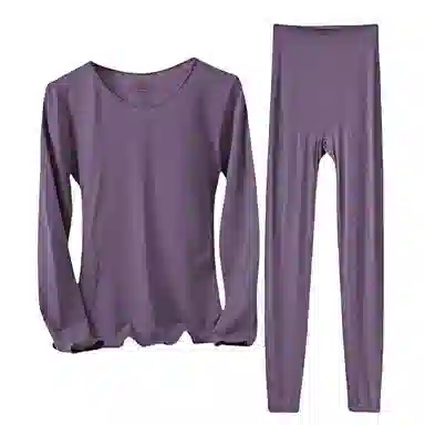 兰缪 桑蚕丝蛋白发热丝圆领长袖长裤百搭舒适提臀设计美体高弹亲肤柔软贴身打底恒温蓄暖吸湿透气保暖套装 女款