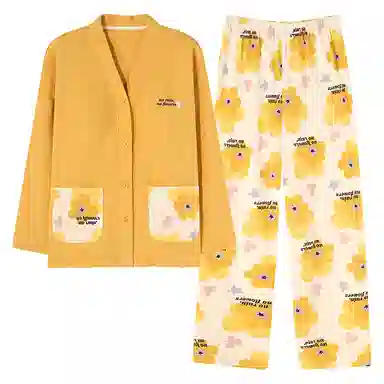 莫代尔 家居服开衫满印设计舒适休闲睡衣套装 女款 图片色