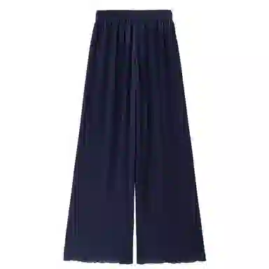 佐丹奴 老钱风压褶雪纺梭织荷叶边合身阔腿休闲裤 女款 蓝