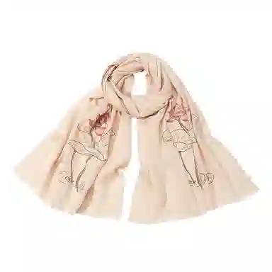 上海故事 秋冬加厚保暖时尚贴花外出防寒外搭结婚 绵羊毛 披肩 女款 粉色 红色 裸色