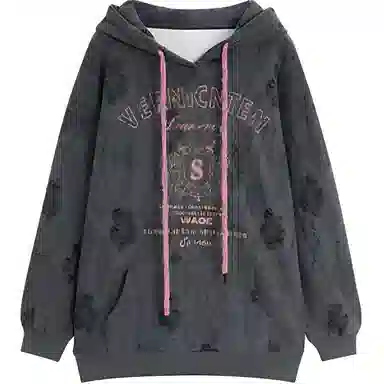 爱依服 中长款字母舒适长袖卫衣 女款 深灰