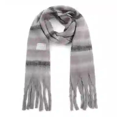 肯默 马海撞色条纹流苏 毛绒保暖 百搭时尚 涤纶 绒线围巾 男女同款情侣款