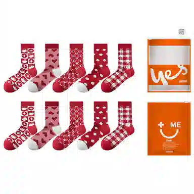 宜而爽 百搭时尚蛇年喜庆鸿运本命年双针双路抗菌弹性袜口不掉跟防臭防滑中筒袜 女款 组合礼袋装