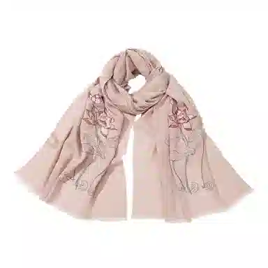 上海故事 秋冬加厚保暖时尚贴花外出防寒外搭结婚 绵羊毛 披肩 女款 粉色 红色 裸色