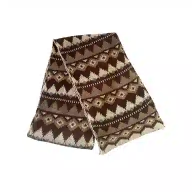 北极绒 费尔岛风新年红色冬季复古百搭保暖加厚针织可爱 绒线围巾 男女同款情侣款