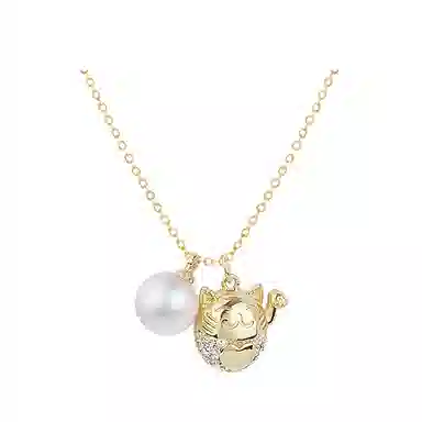 品彩 近圆珠 招财猫 诸事顺利 平安招财 幸运财运 淡水珍珠 项链 女款