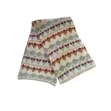 北极绒 费尔岛风新年红色冬季复古百搭保暖加厚针织可爱 绒线围巾 男女同款情侣款