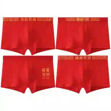 贴身领域 蛇年本命年棉裆透气大码平角内裤 男款 组合装