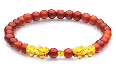 老庙 两貔貅一金珠精品串珠链 足金 一口价 黄金手串 女款