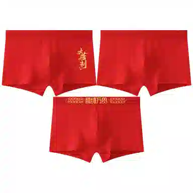 贴身领域 蛇年本命年棉裆透气大码平角内裤 男款 组合装