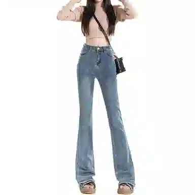 法文箱子 高腰修身微喇牛仔裤 女款