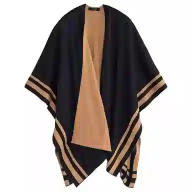 Ralph Lauren Striped Wool Blend Shawl Black