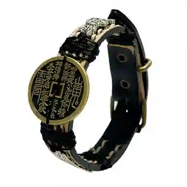 花茜樱 新中式国潮 国风复古山鬼花钱个性小众道系青年平安喜乐好运 皮革 手环 男女同款情侣款