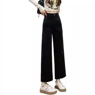 法文箱子 高腰拉链阔腿牛仔裤 女款