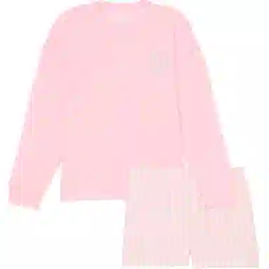 Victoria's Secret Flannel Long-Sleeve Short Tee-Jama Set Stripe