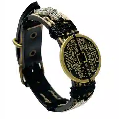 花茜樱 新中式国潮 国风复古山鬼花钱个性小众道系青年平安喜乐好运 皮革 手环 男女同款情侣款