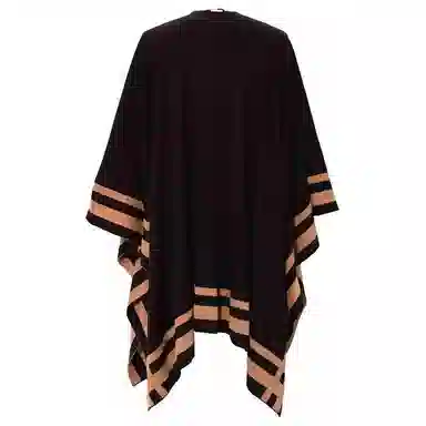 Ralph Lauren Striped Wool Blend Shawl Black
