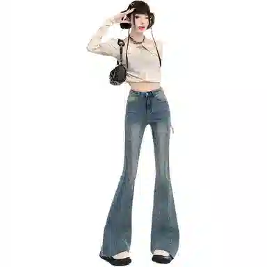 法文箱子 修身拼接鱼骨线牛仔裤 女款