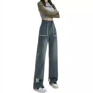 法文箱子 复古高腰简约牛仔裤 女款