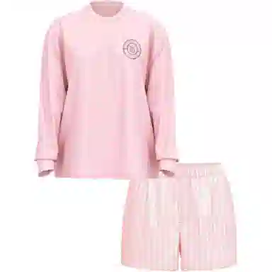 Victoria's Secret Flannel Long-Sleeve Short Tee-Jama Set Stripe