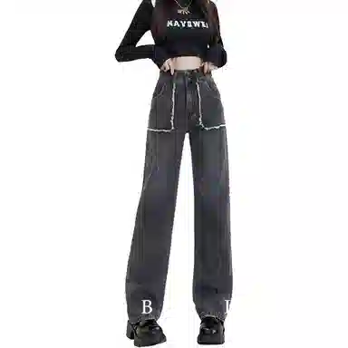 法文箱子 复古高腰简约牛仔裤 女款