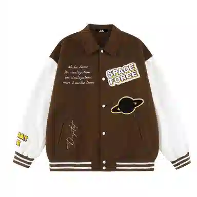 三体 战舰系列 美式复古高街潮牌拼接字母图案基础款撞色简约绣花多元素宽松休闲落肩教练学院风夹克外套 男女同款