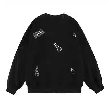 三体 战舰系列 满天星烫钻卡通图案不规则绣花简约美式复古基础款高街潮牌时尚百搭舒适学生多巴胺休闲宽松长袖卫衣 男女同款